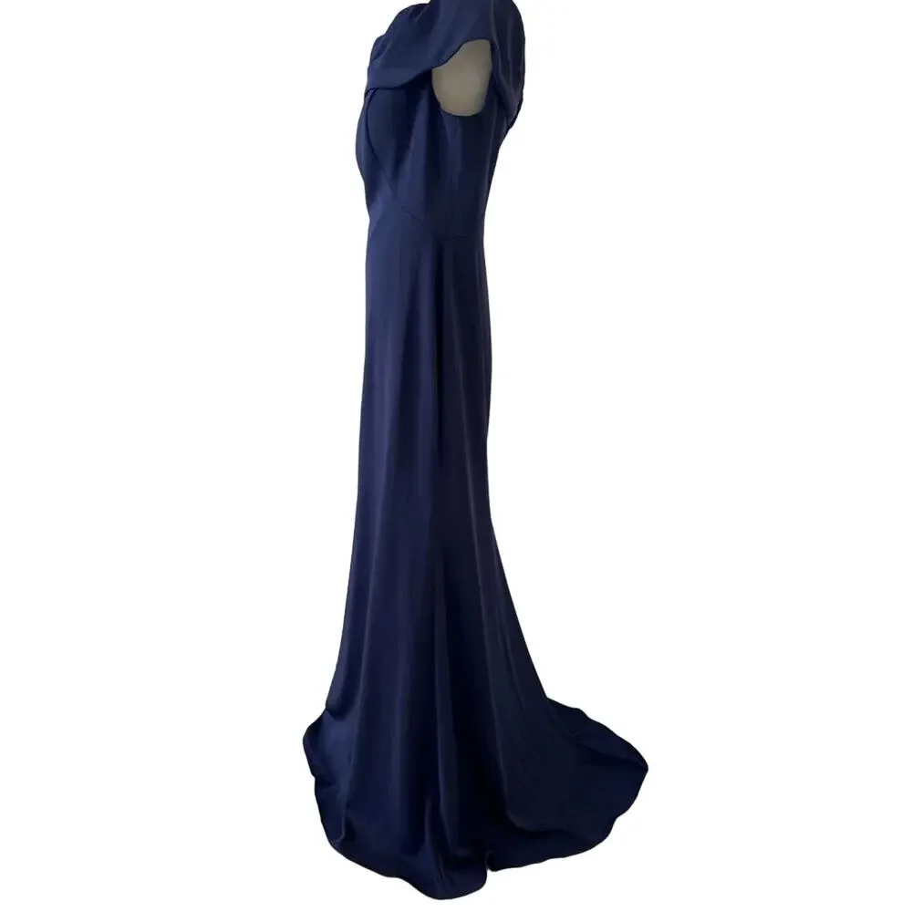 La Femme Navy Off Shoulder Gown 10 Elegant Formal Evening Wedding Guest Dress - Picture 8 of 13
